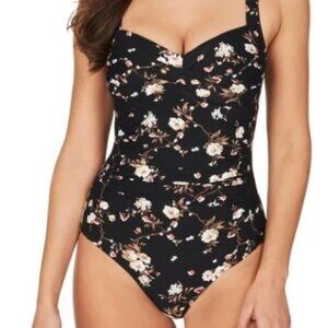 Nip Tuck Black Joanne Floral one Pc. Swimsuit, Size 6